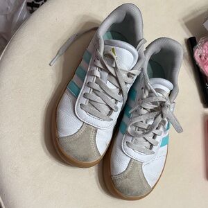 Adidas White and Teal Sneakers with Tan Sole